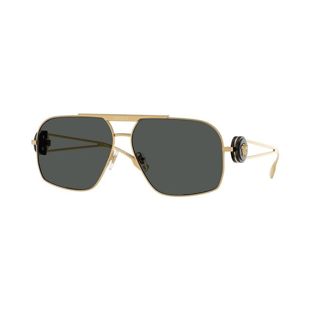 Versace Sunglasses Geometric Full Rim, Gold Frame and Dark Grey Lens